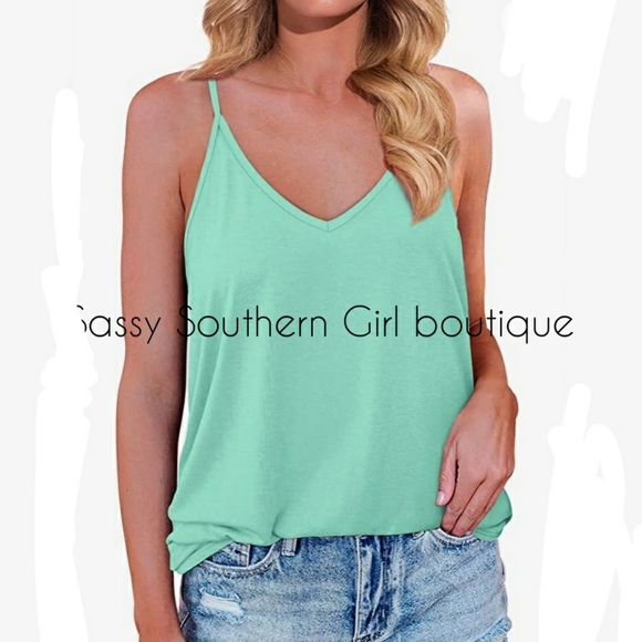 Sassy Southern Girl boutique Tops Seafoam Washed Green Vneck Tank